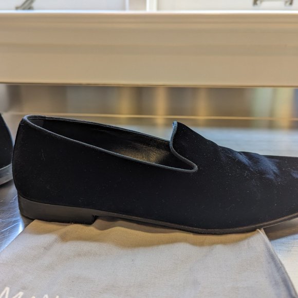 Manola Blahnik Mario Black Velvet Loafers ($845 retail, worn once, 10.5 UK)